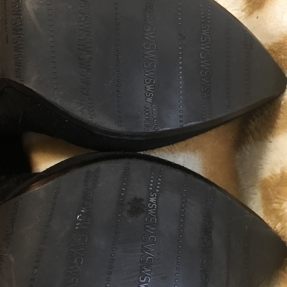 Stuart Weitzman Black‎ Suede Fur Tall Boots 8M Heels - Picture 4 of 8